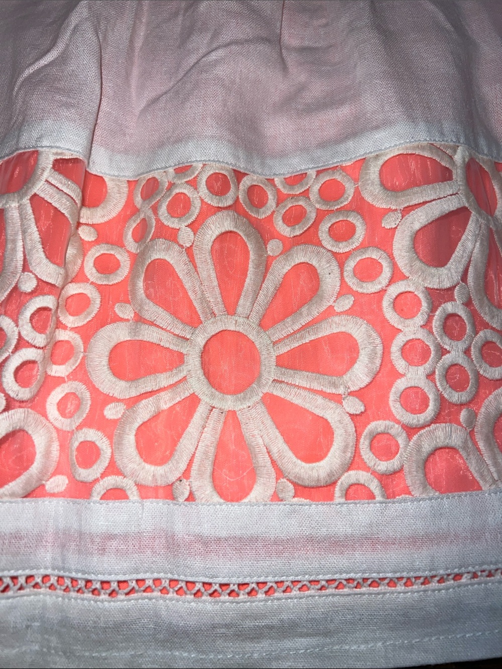 NWT Stoosh Linen Blend Mini Skirt L Coral Cream Boho Floral Sheer Lined Coastal - Picture 4 of 7
